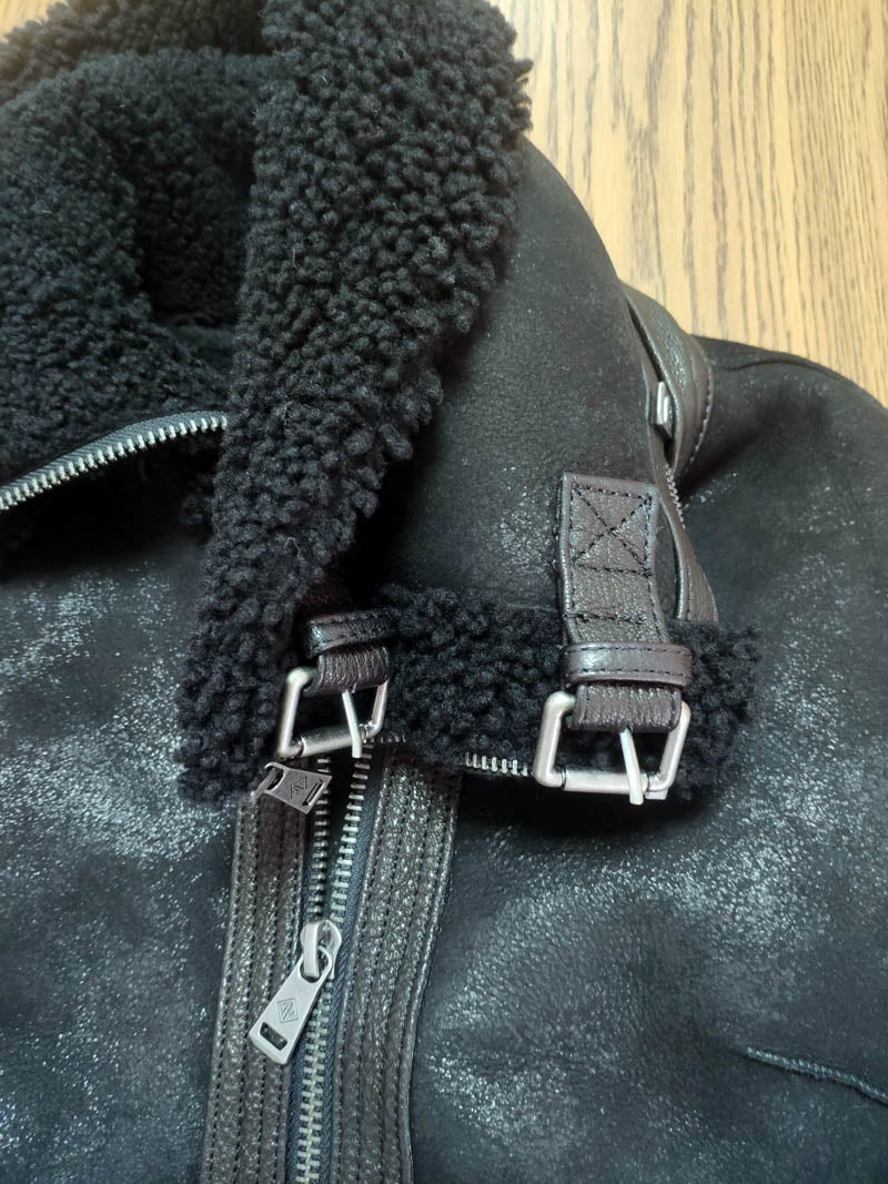 Double Collar Genuine Leather Coats Real Fur Shearling