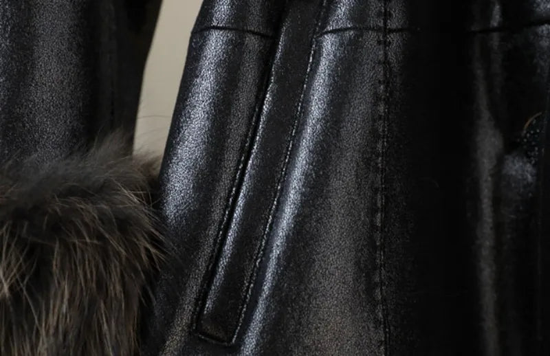 Genuine Leather Long Coats Real Fur Lining Collar& Cuffs