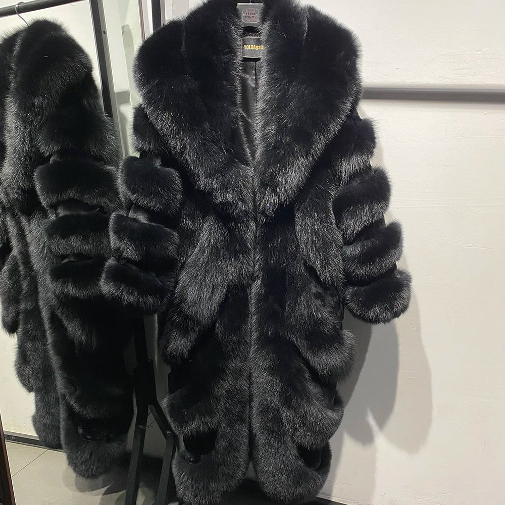 Luxury Pattern Long Real Fur Coats