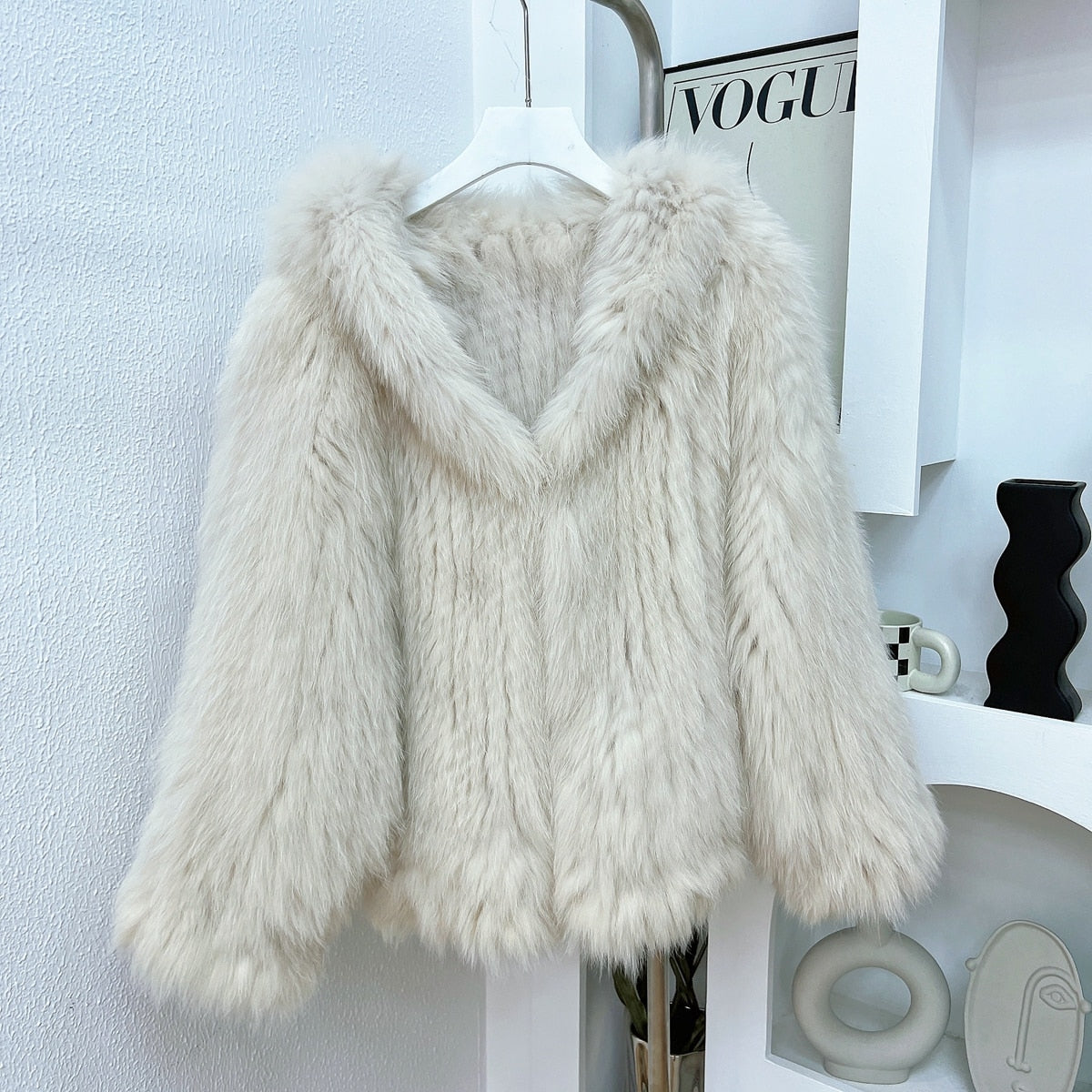 Luxury Knitted Hooded Bat Sleeved Real Fur Coats