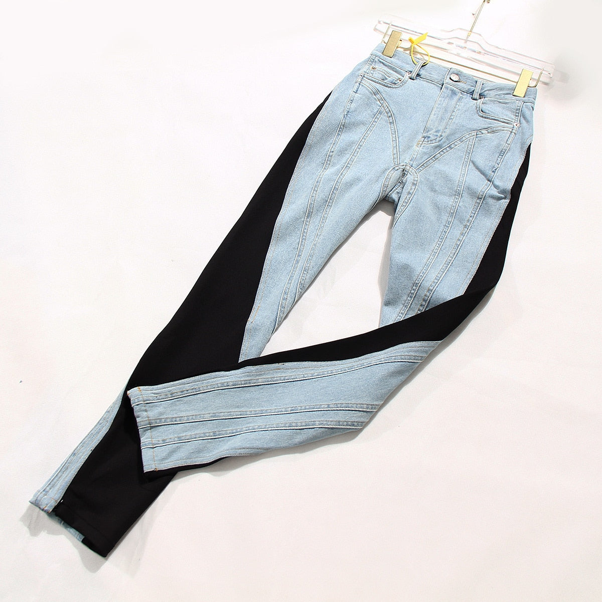 High Waist Fabric Wave Slim Denim Jeans