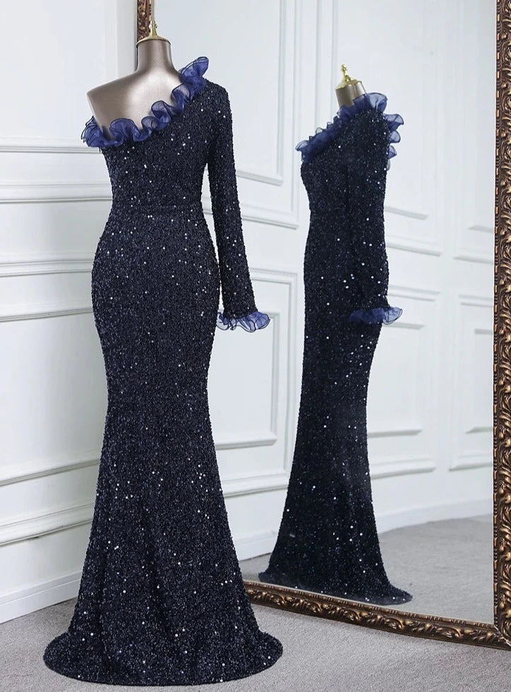 Sequins One Sleeve Lace Floor-Length Dresses