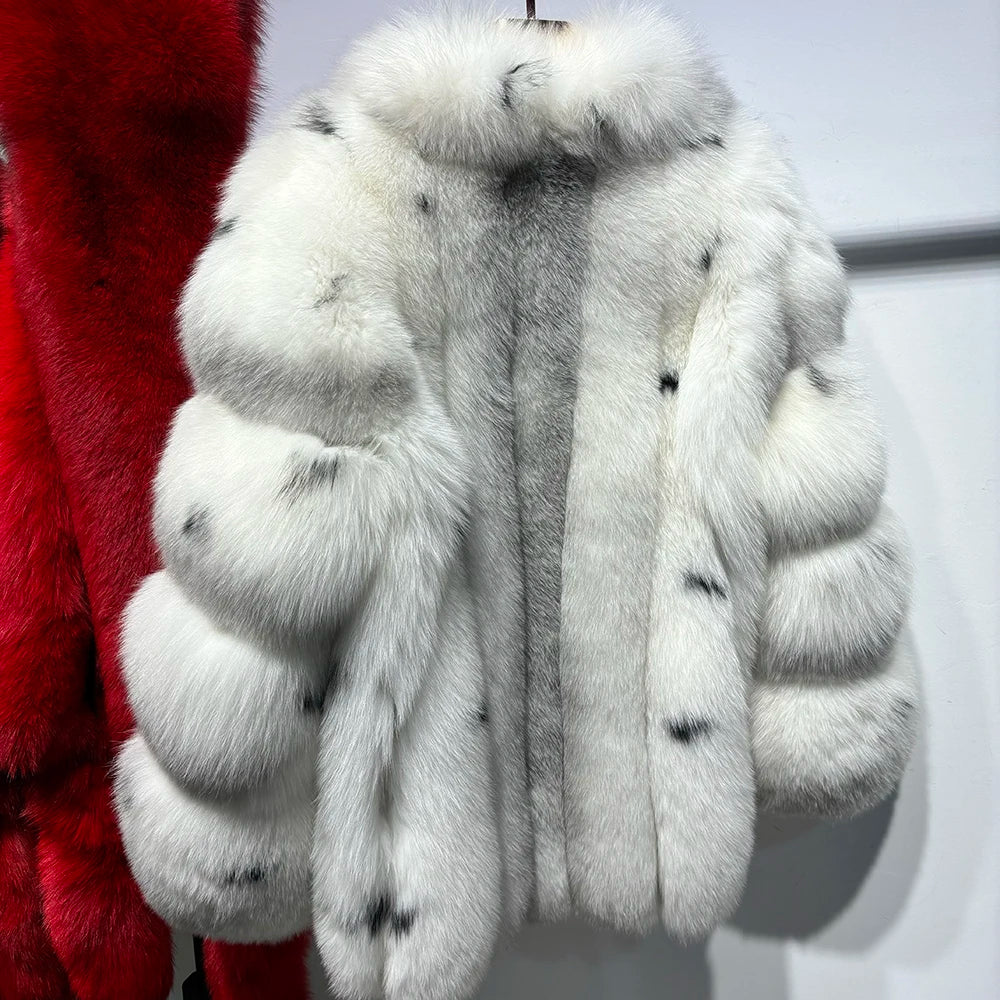 White Spotted Real Fox Fur Coats