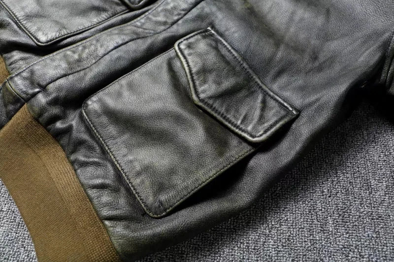 Green Genuine Leather Flight Jacket