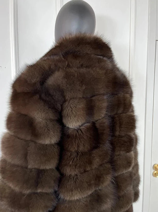 Brown Pattern Real Fox Fur Long Coat