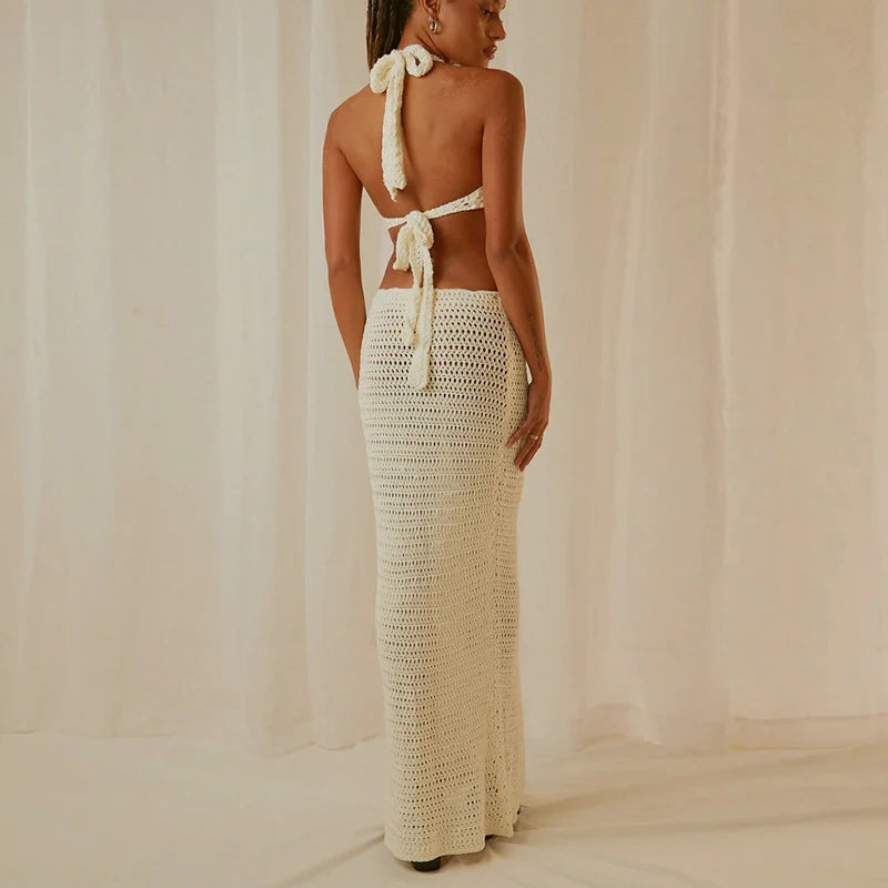 Crochet Hollow Backless Maxi Dresses