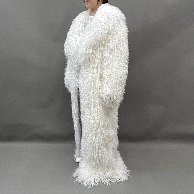 Real Mongolian Wool Fur Floor Length Coats