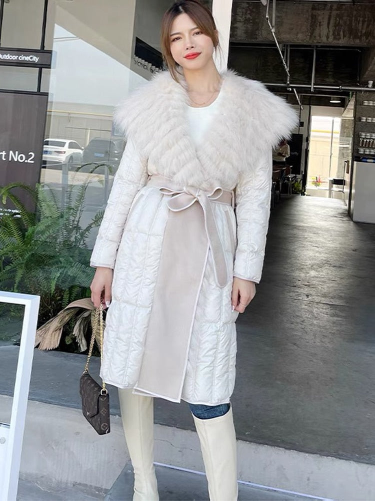 Real Fur Big Collar Goose Down Puffer Trench Coats