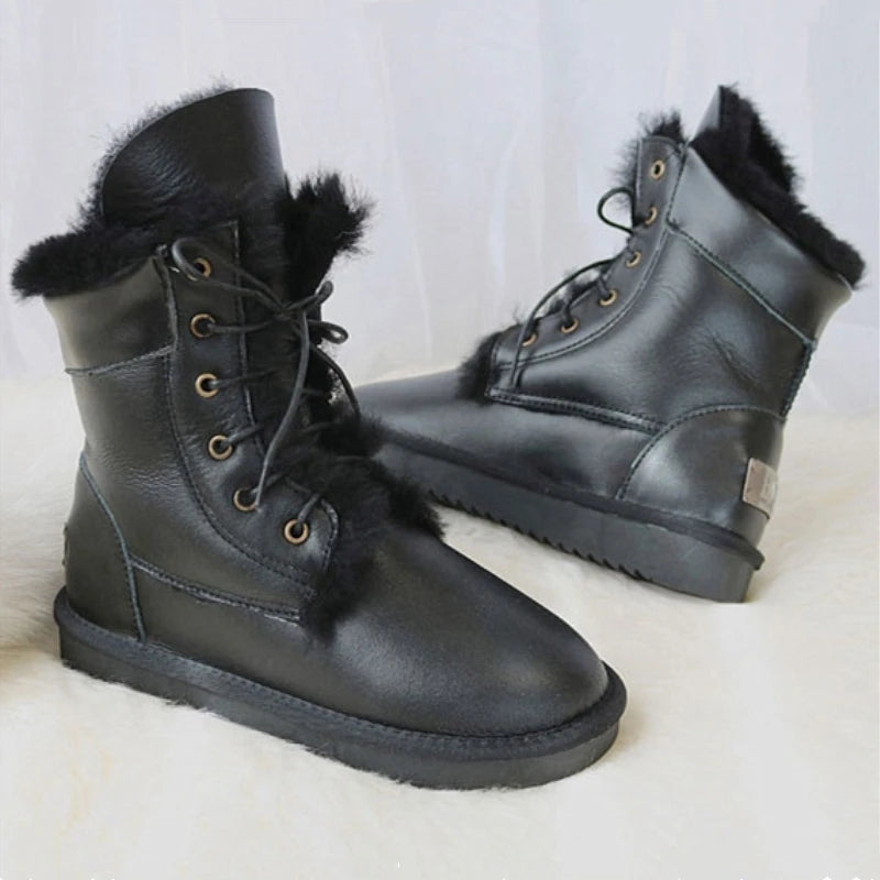 Waterproof Genuine Leather Wool Snow Boots