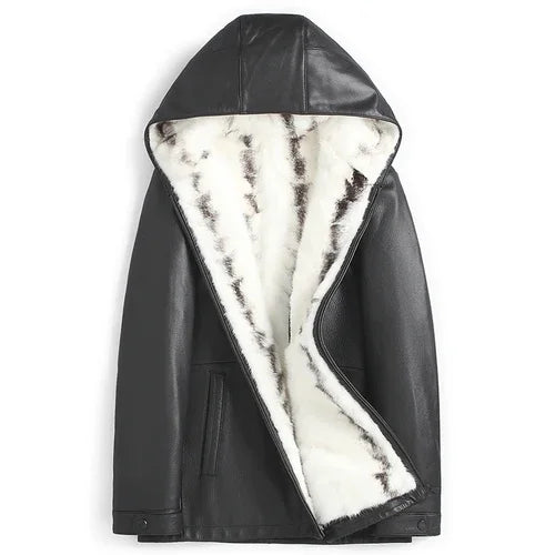 Genuine Leather Jacket Real White Mink Fur Liner