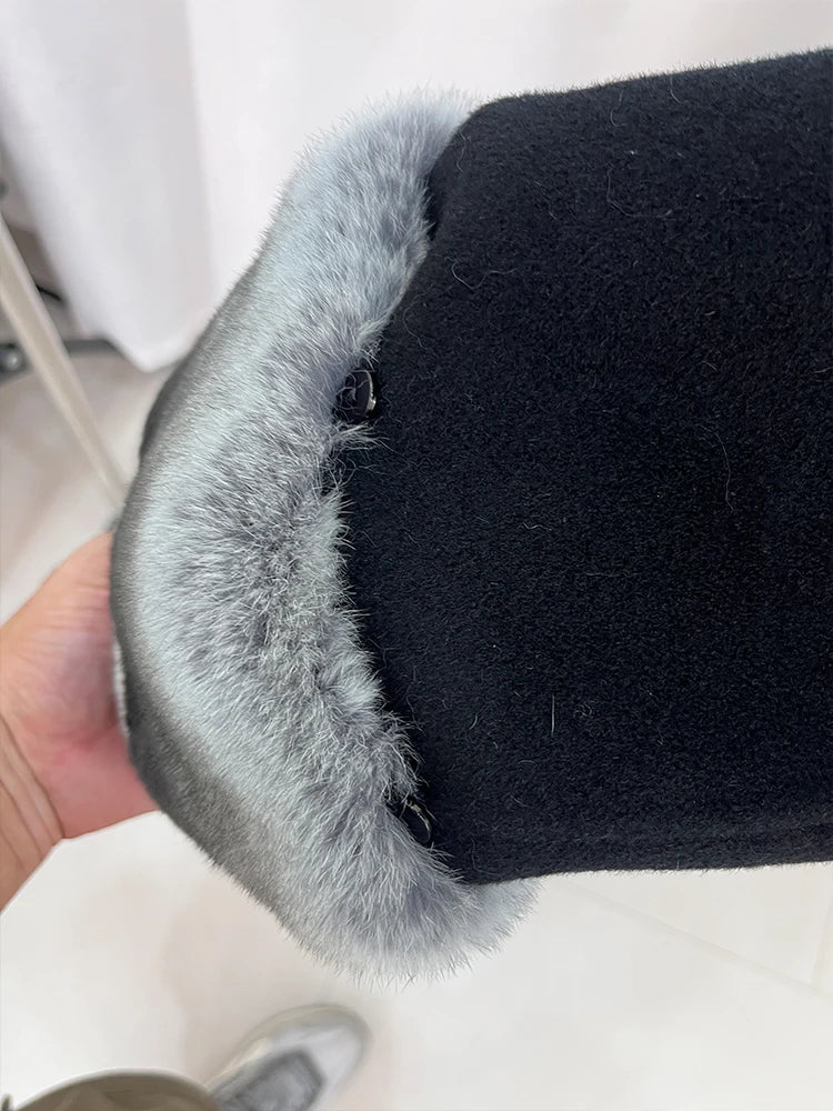 Long Cashmere Wool Coats Real Fur Collar & Cuffs