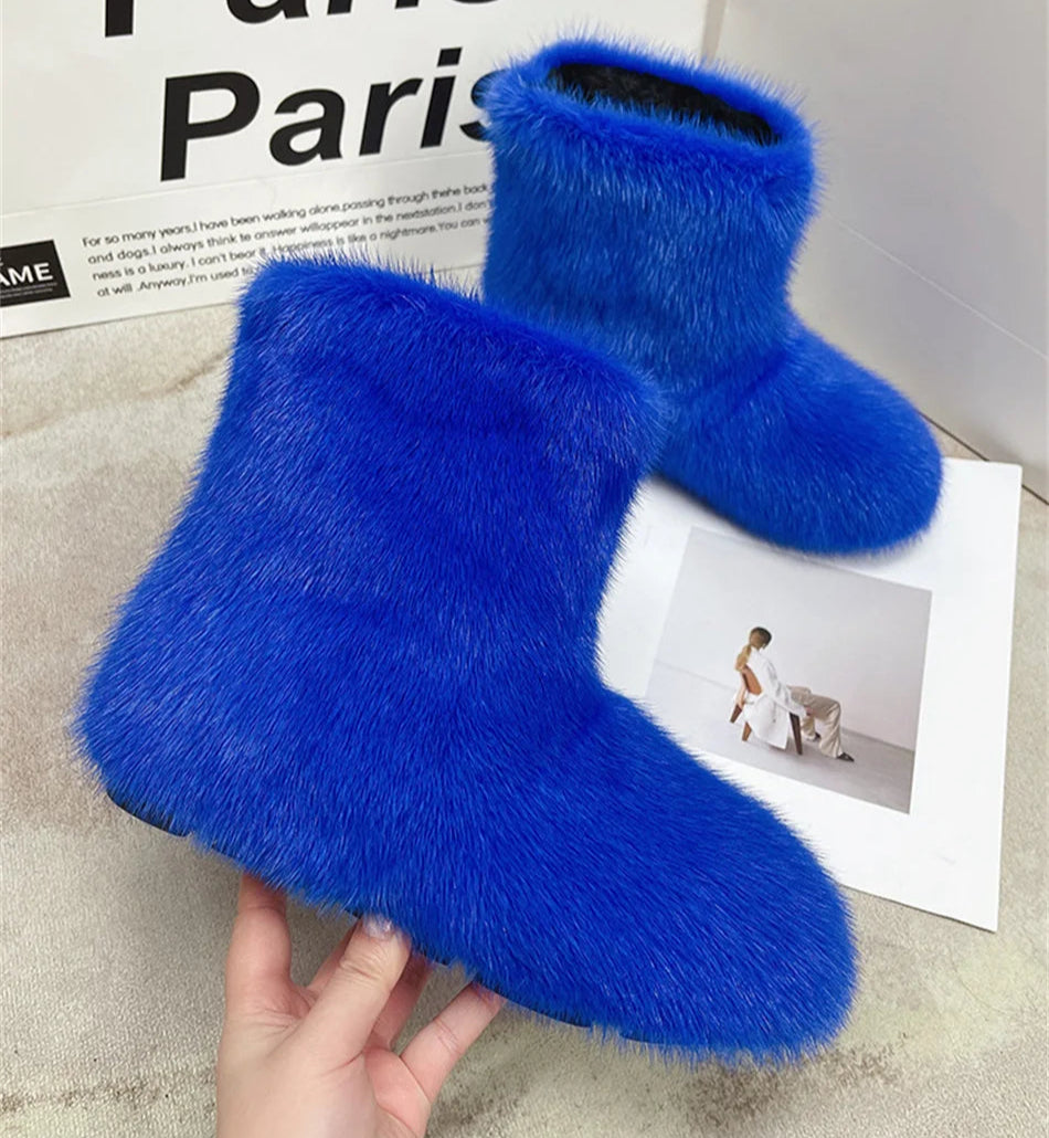 Real Mink Fur Boots Snow Boots