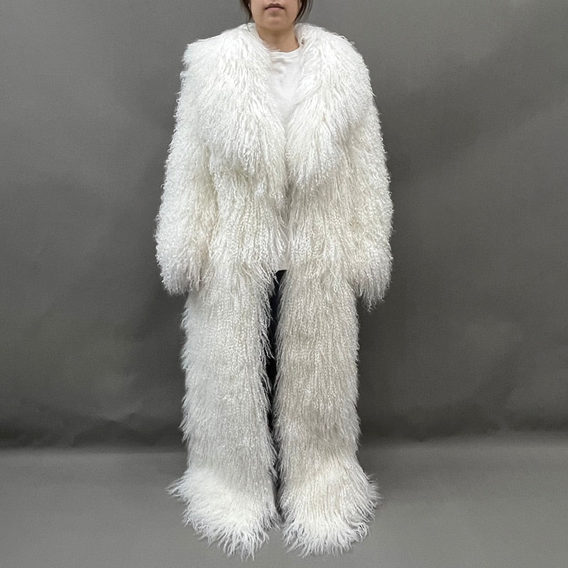 Real Mongolian Wool Fur Floor Length Coats