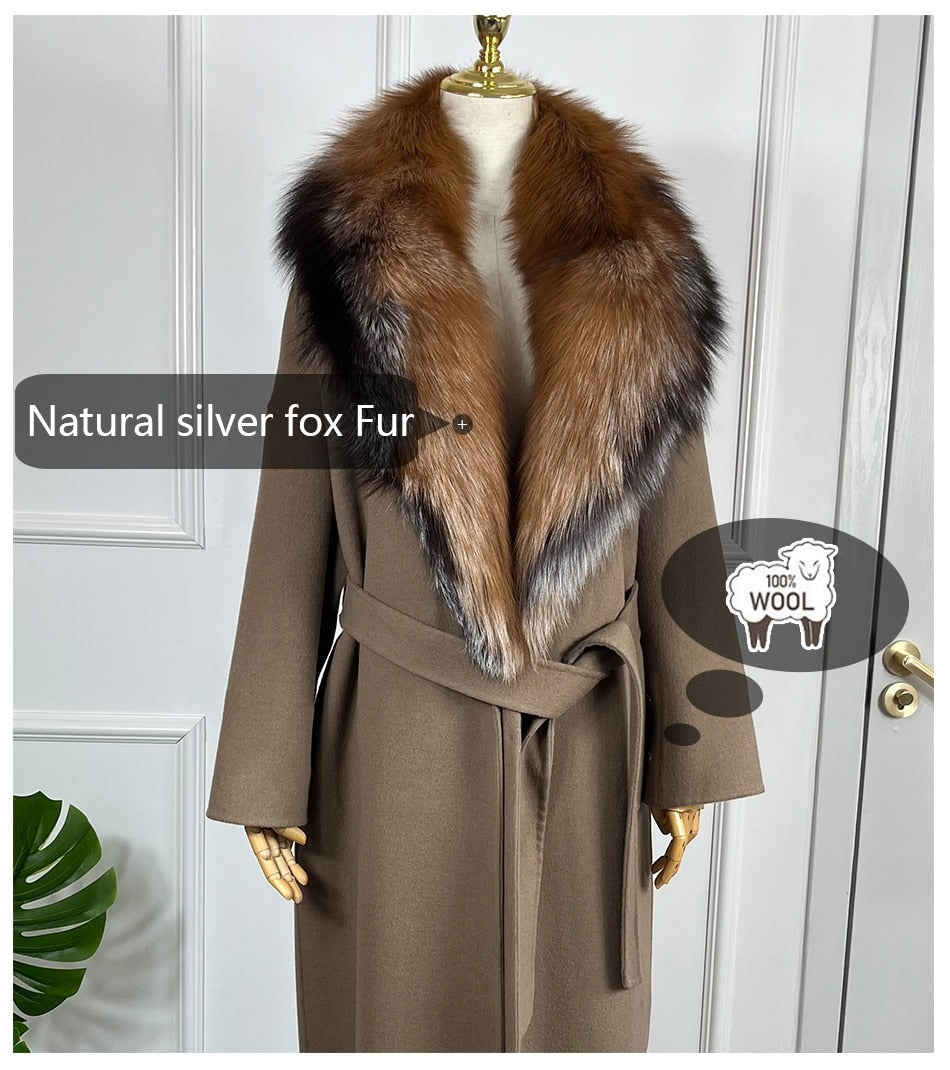 Long Cashmere Big Real Fur Collar