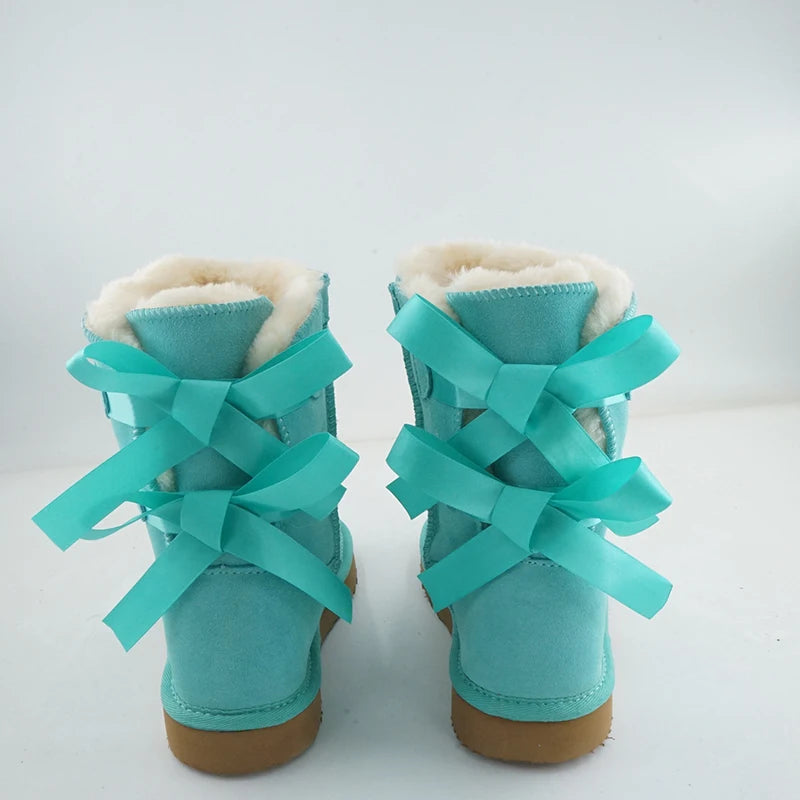 Genuine Leather Snow Boots Two Back Bow