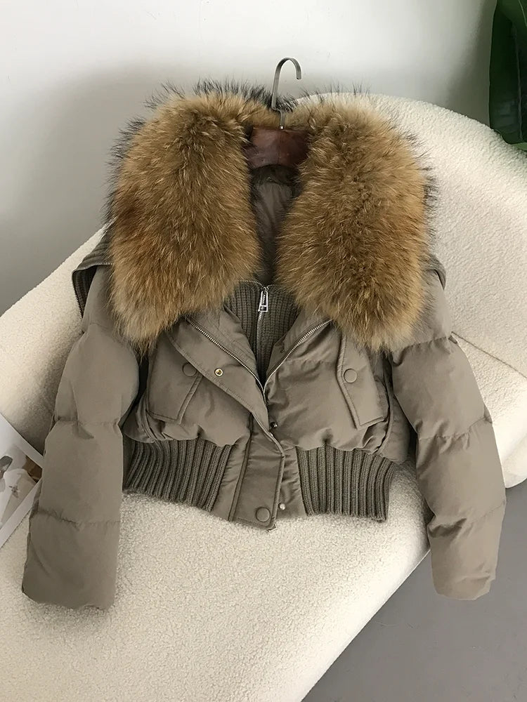 Real Fur Collar Duck Down Short Jackets