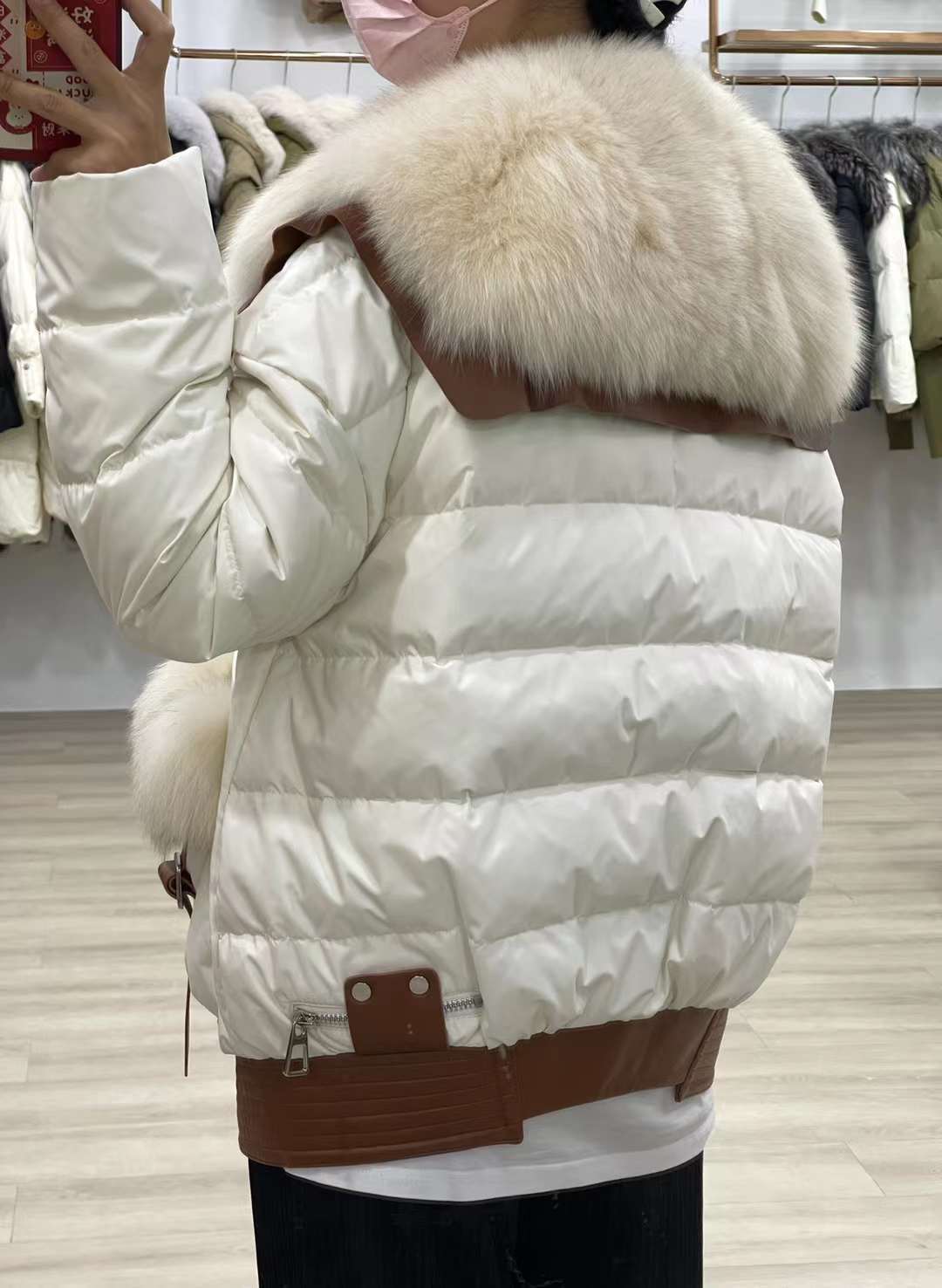 White Goose Down Real Fur Collar Puffer Coats