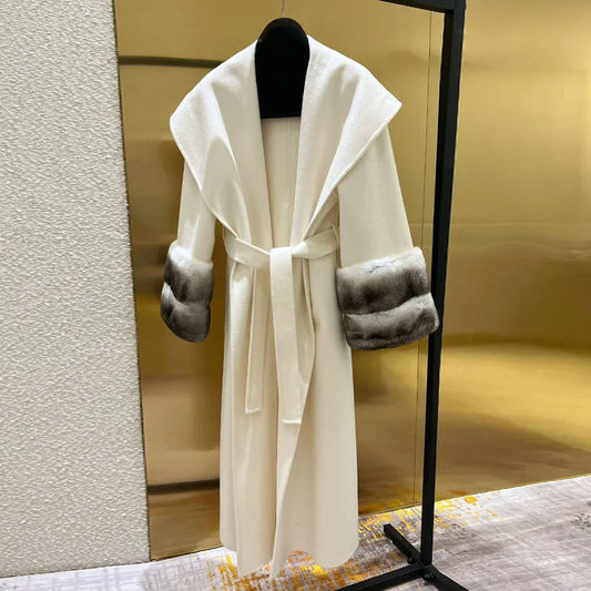 Long Cashmere Coats Real Fur Cuff