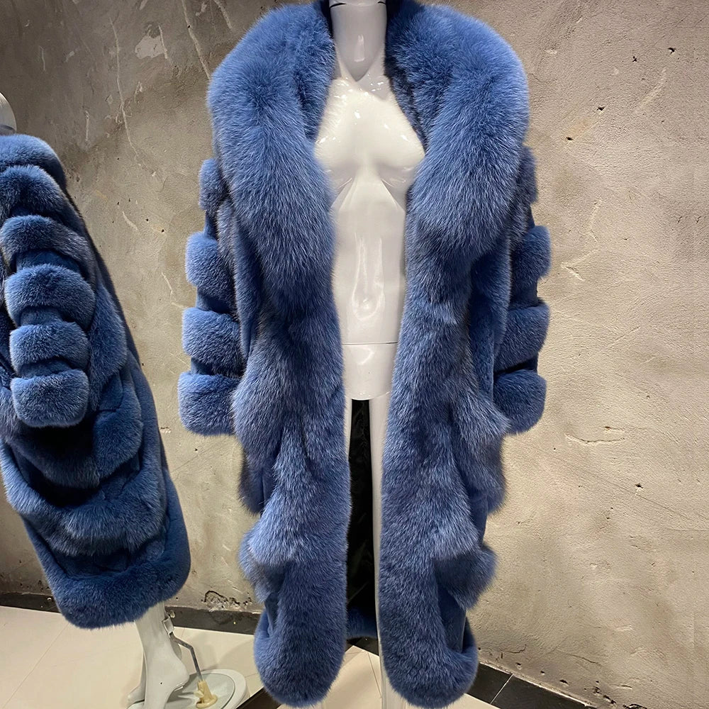 Luxury Pattern Long Real Fur Coats