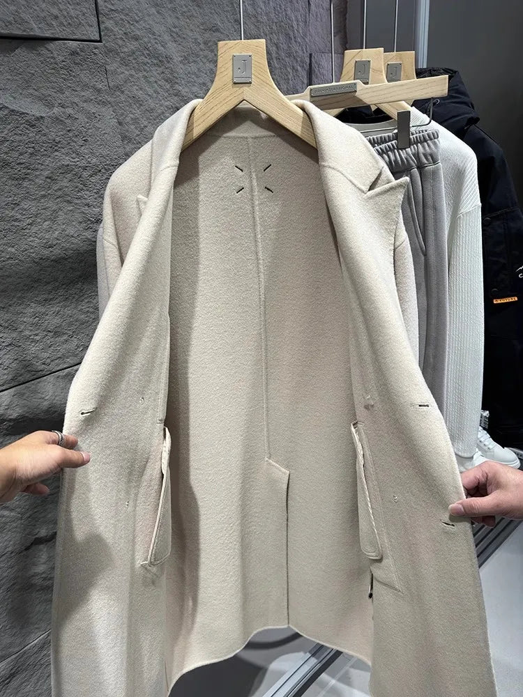 Long Double Breasted Wool Trench Coat