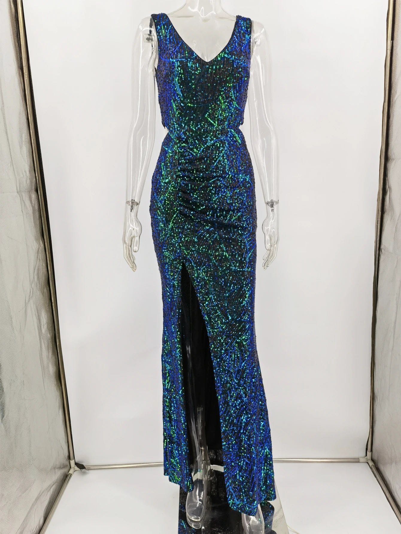 Sequin Hollow Side Sleeveless Maxi Dresses