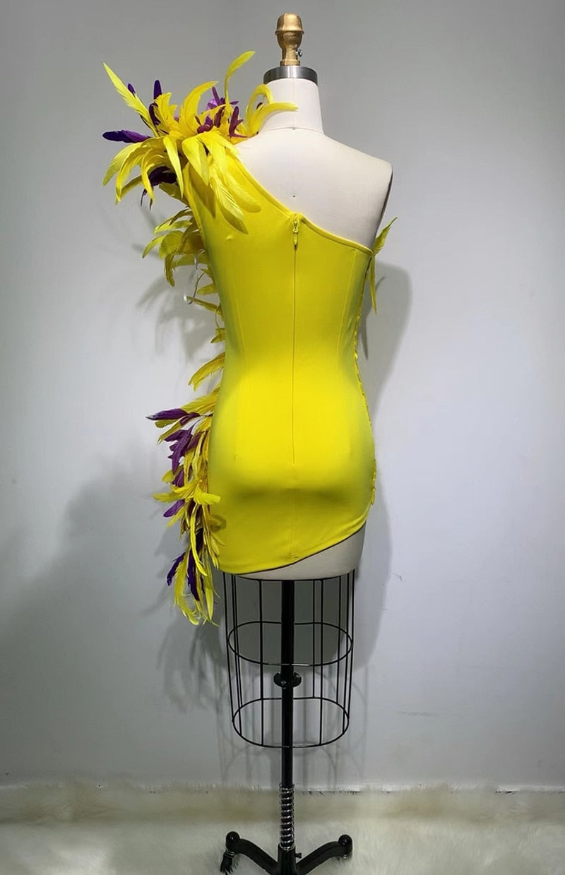 Yellow Feather Mini Dress