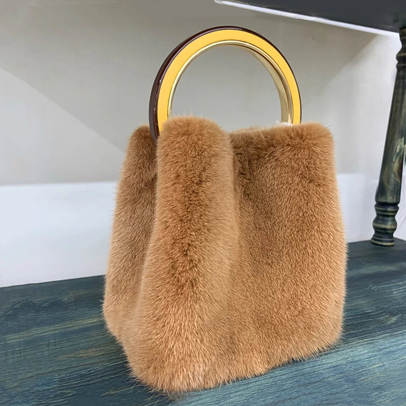 Luxury Real Mink Fur Handbag Purses