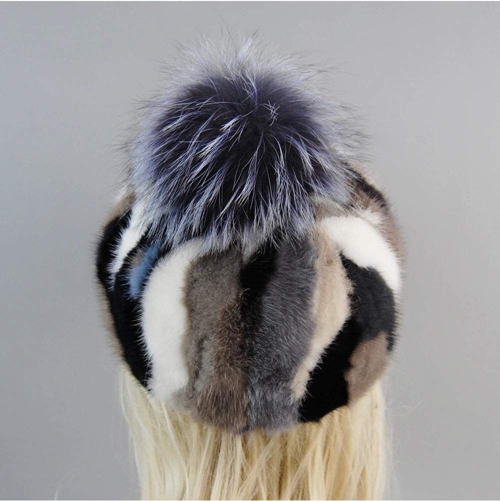 Colorful Real Mink Fur Bomber Hats Fur Pompom