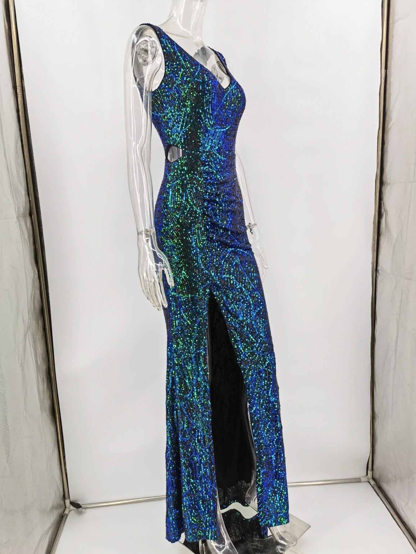 Sequin Hollow Side Sleeveless Maxi Dresses