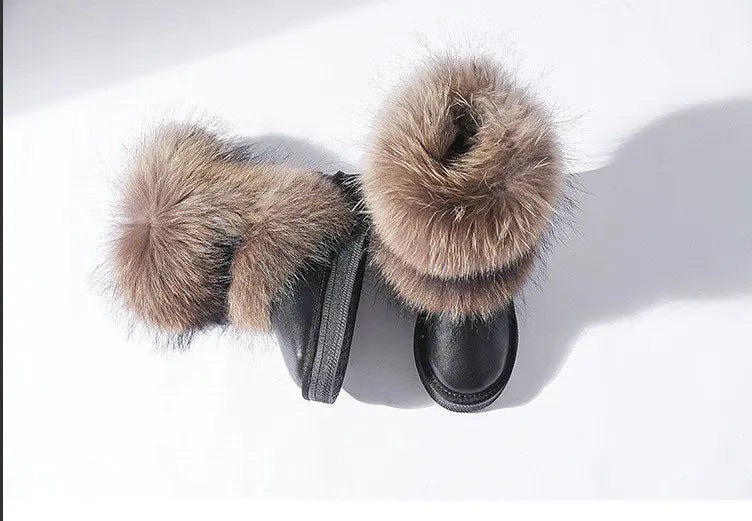 Genuine Leather Waterproof Snow Boots Real Fur