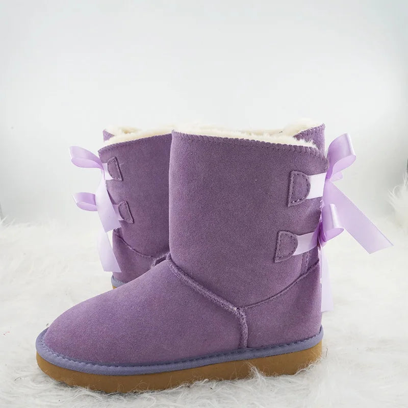 Genuine Leather Snow Boots Two Back Bow