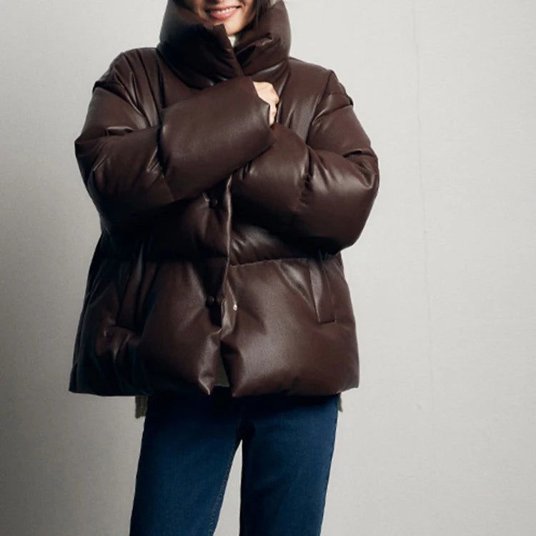 Genuine Leather Down Coat Winter Women Sheepskin Big Collar Design Loose Bread Clothes 90 Goose Down Coffe Short Jaqueta Puffer