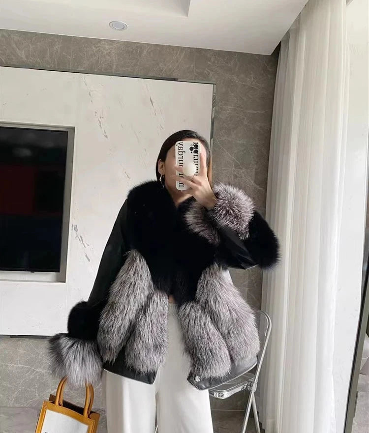 Genuine Leather Real Fox Fur Coats