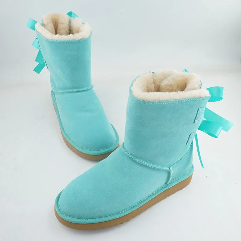 Genuine Leather Snow Boots Two Back Bow