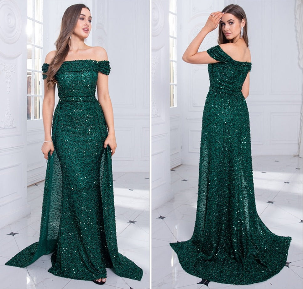 Sequin Detachable Train Floor-Length Dresses