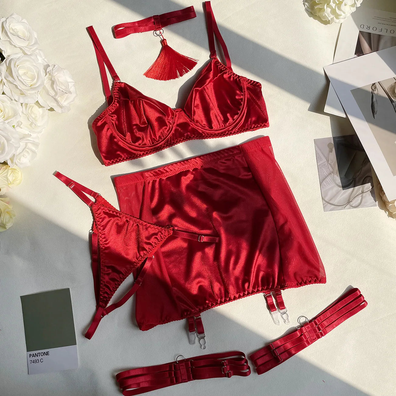 Satin Lingerie 5-Piece Sets