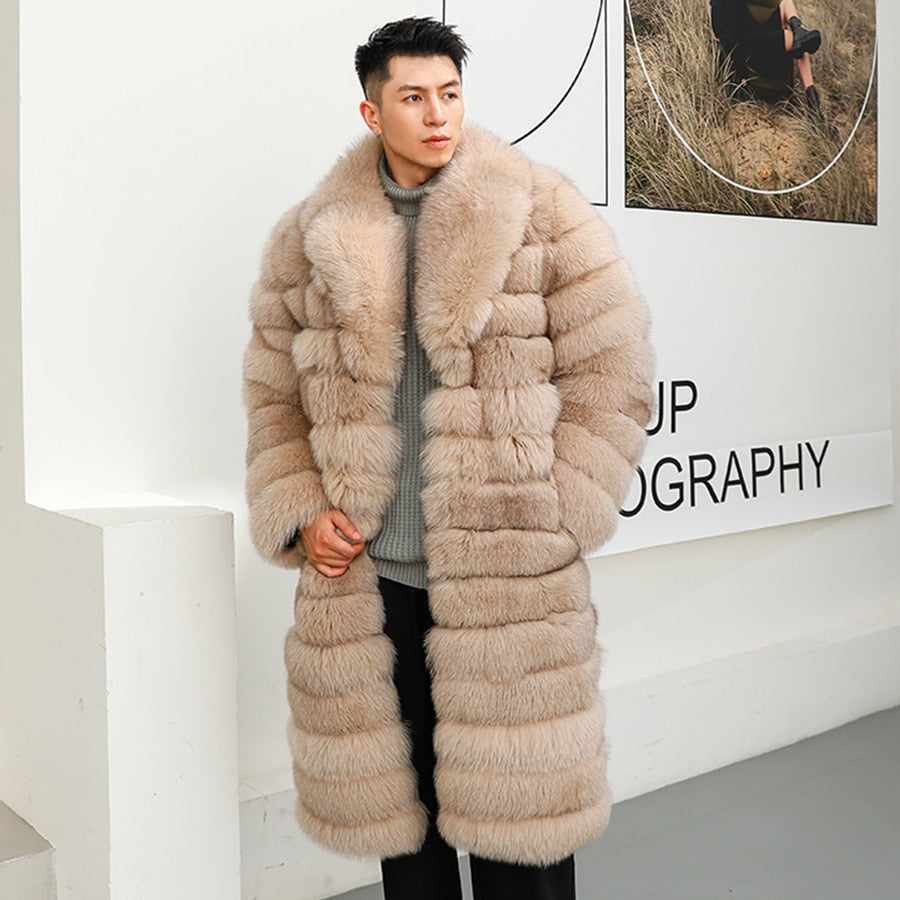 Pattern Natural Real Fox Fur Long Coats Big Collar