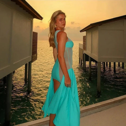 Mesh Hollow Sleeveless Irregular Dresses