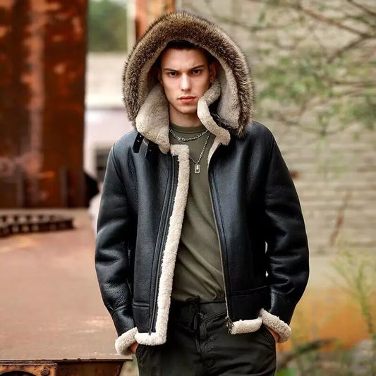 Genuine Leather Coats Shearling Liner Hooded