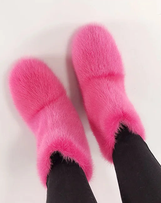 Real Mink Fur Boots Snow Boots