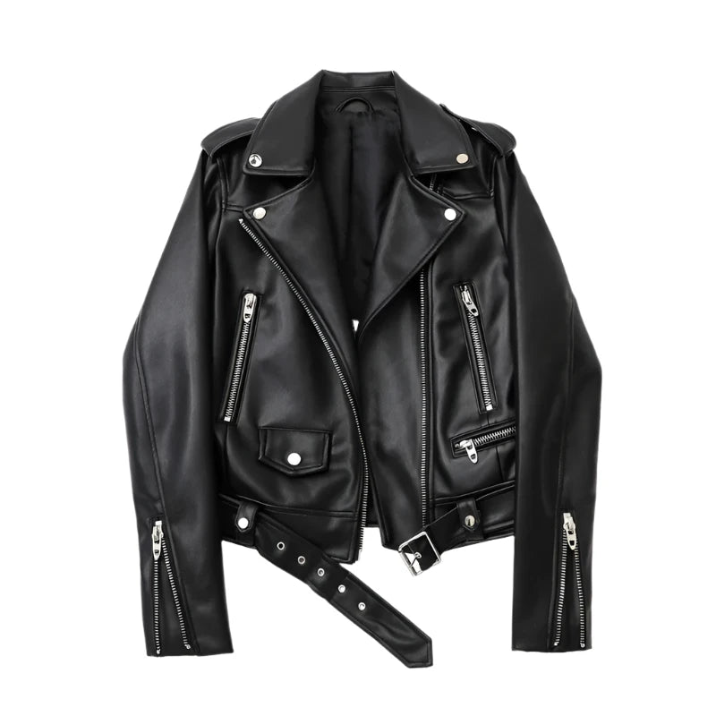 Moto PU Leather Jackets with Belt