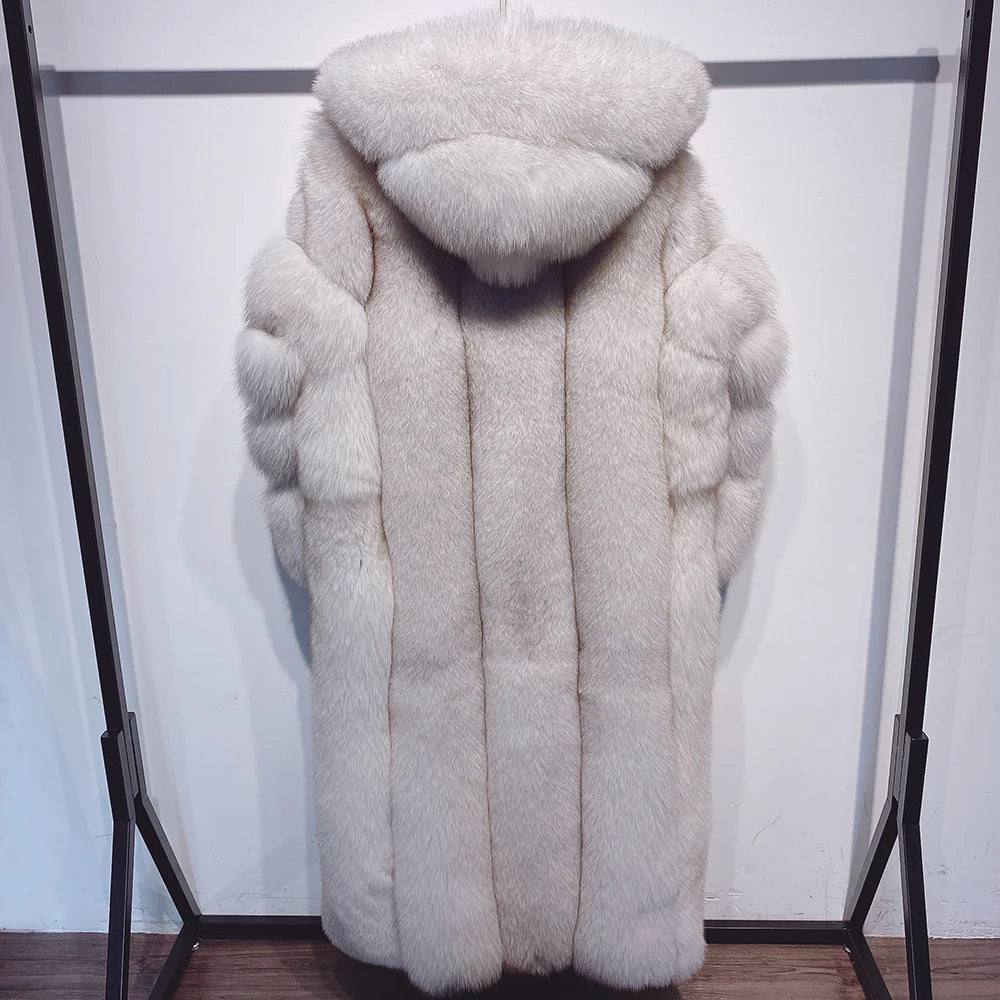 Luxury Long Hooded Real Fur Coats