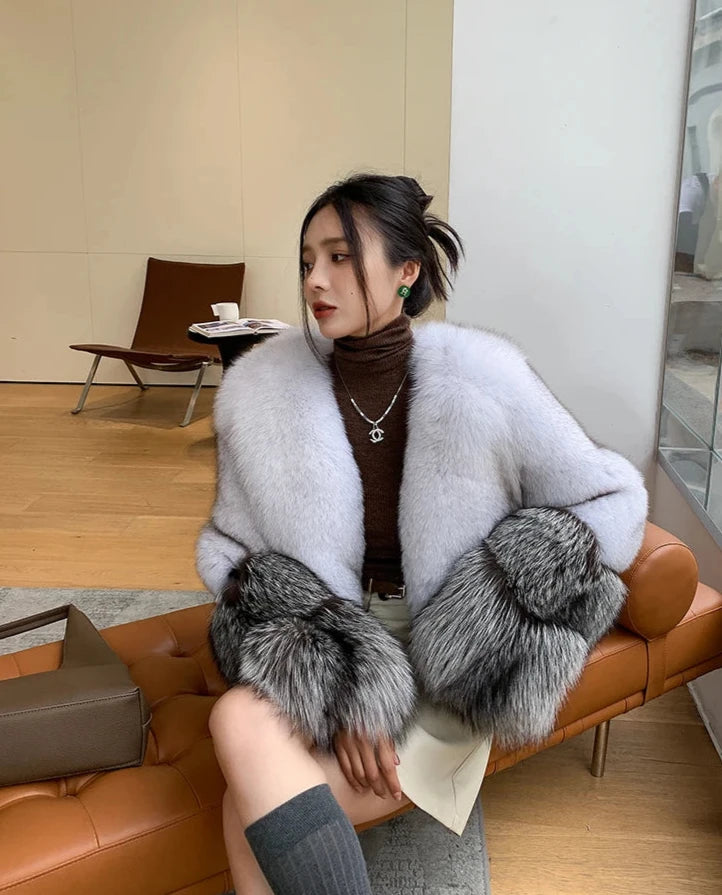 Two Tone Sleeve Real Fur Coats