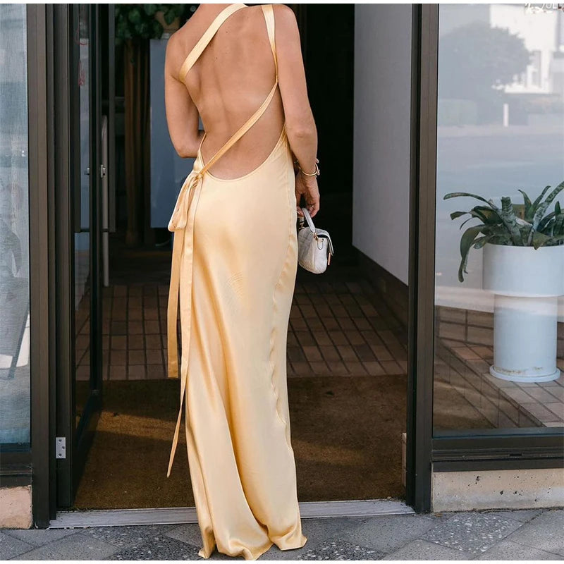 Yellow Backless Sleeveless Maxi Dress