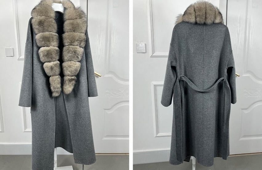 Long Cashmere Big Real Fur Collar