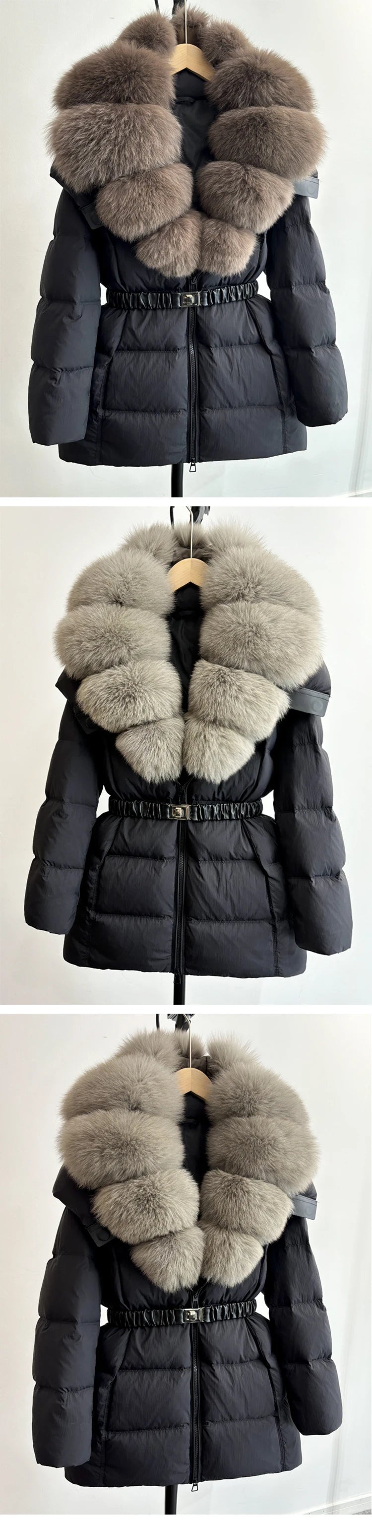 Real Fur Hood Mid Length Puffer Coats