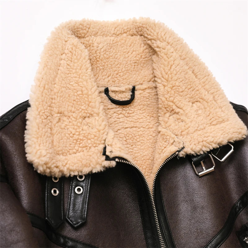 Short Faux Fur Shearling PU Jackets