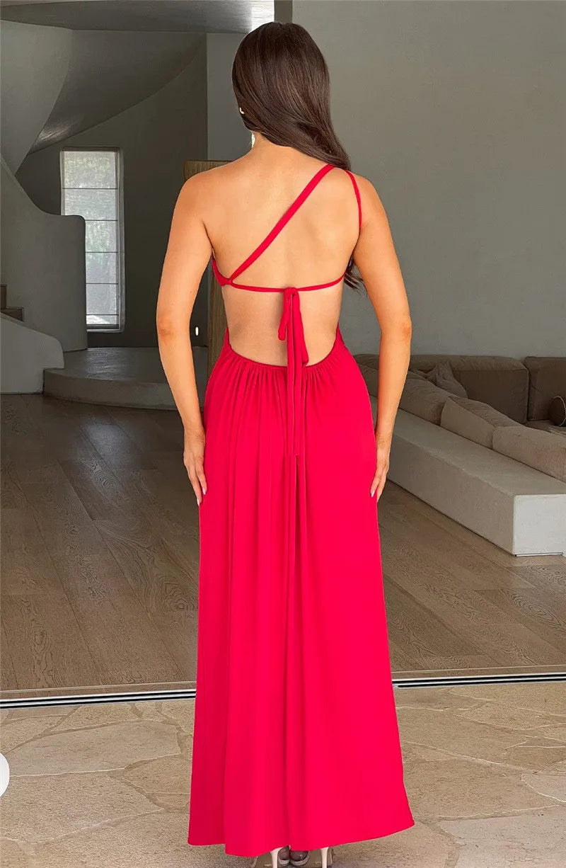 One Shoulder Side Slit Long Dresses