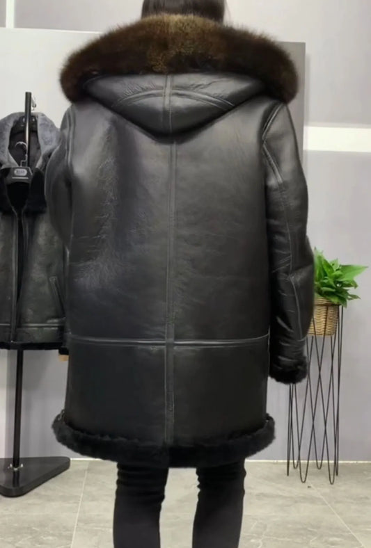 Genuine Leather Real Shearling Long Fur Coat