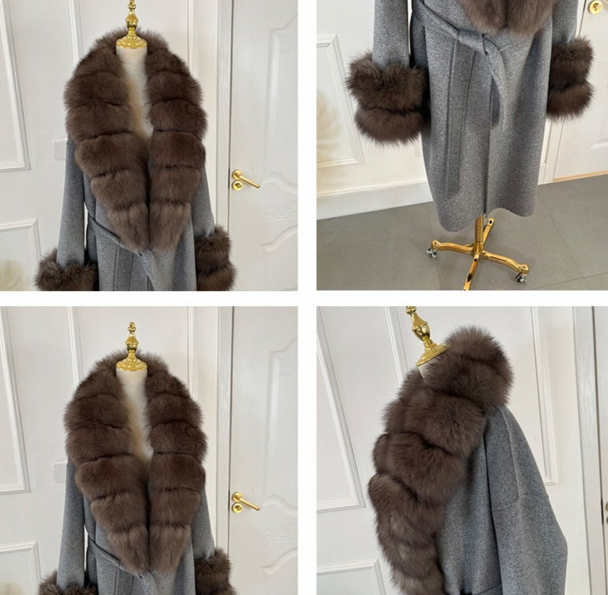 Long Cashmere Real Fur Collar & Cuffs